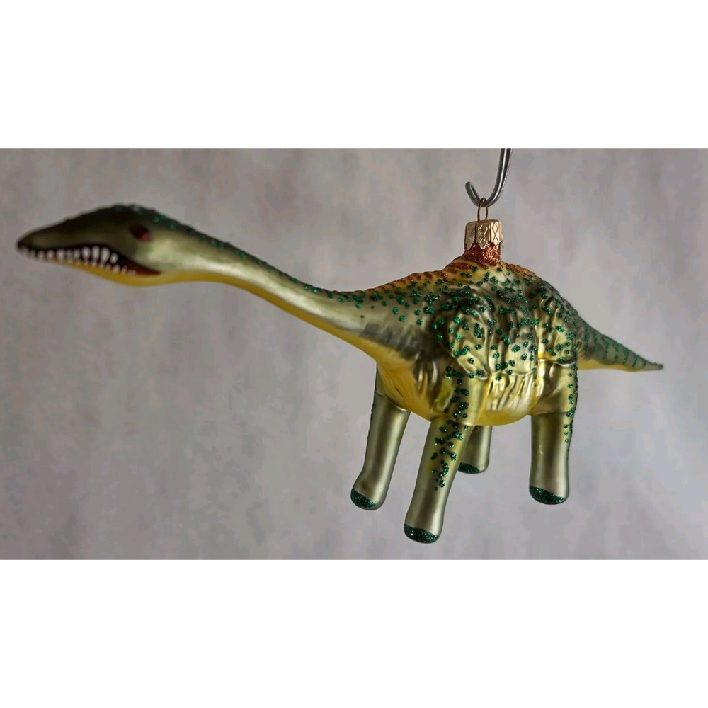 Polish Glass Ornament "Brontosaurus" Dinosaur Hand Painted Made in Poland